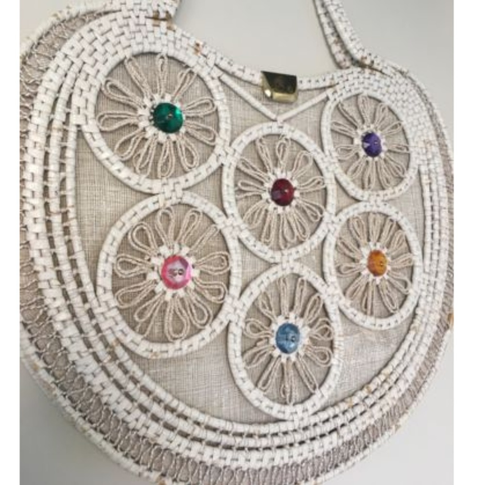 Vintage Delill White Woven Embellished Bag